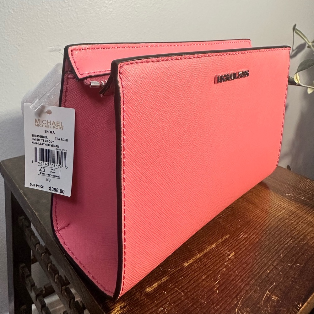 Michael Kors Shelia Tea Rose Pink small Crossbody Bag nwt - Picture 3 of 9